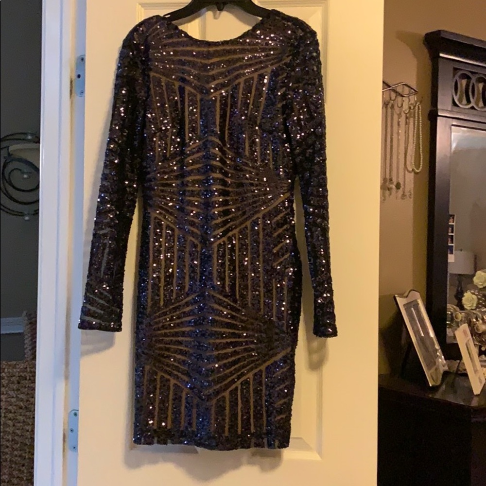 Navy sequin cocktail dress
